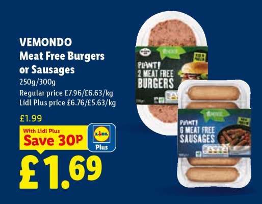 VEMONDO Meat Free Burgers or Sausages