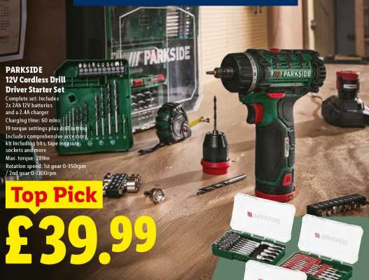 PARKSIDE 12V Cordless Drill Driver Starter Set