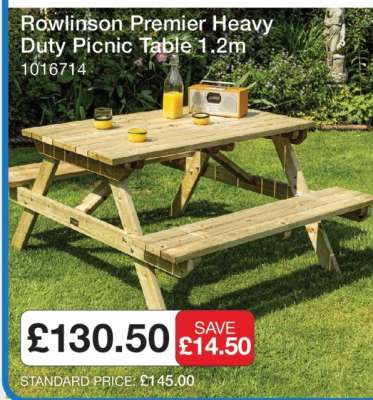 Rowlinson Premier Heavy Duty Picnic Table 1.2m