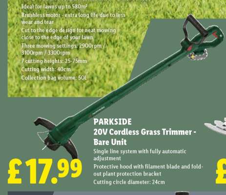 PARKSIDE 20V Cordless Grass Trimmer – Bare Unit