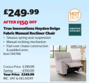 True Innovations Hayden Beige Fabric Manual Recliner Chair