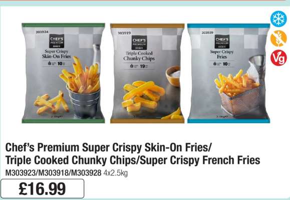 Chef’s Premium Super Crispy Skin-On Fries/Triple Cooked Chunky Chips/Super Crispy French Fries