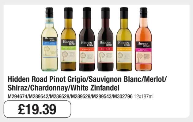 Hidden Road Pinot Grigio/Sauvignon Blanc/Merlot/Shiraz/Chardonnay/White Zinfandel