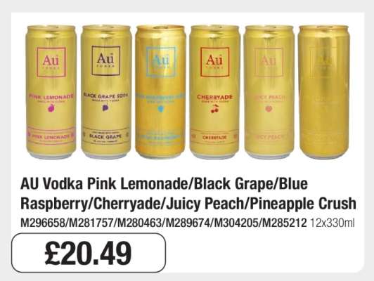 AU Vodka Pink Lemonade/Black Grape/Blue Raspberry/Cherryade/Juicy Peach/Pineapple Crush
