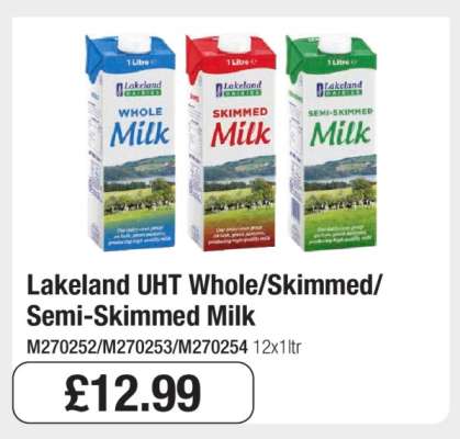 Lakeland UHT Whole/Skimmed/Semi-Skimmed Milk