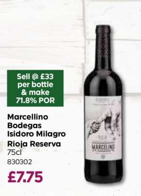 Marcellino Bodegas Isidoro Milagro Rioja Reserva