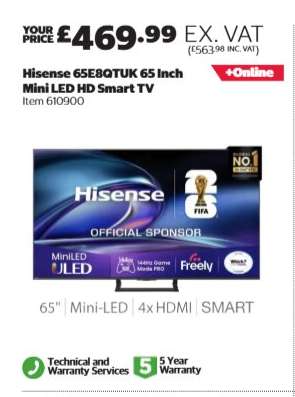 Hisense 65E8QTUK 65 Inch Mini LED HD Smart TV