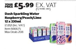 Dash Sparkling Water Raspberry/Peach/Lime 12 x 330ml