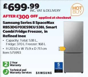 Samsung Series 8 SpaceMax RB53DG703ES9EU 538L Smart Combi Fridge Freezer