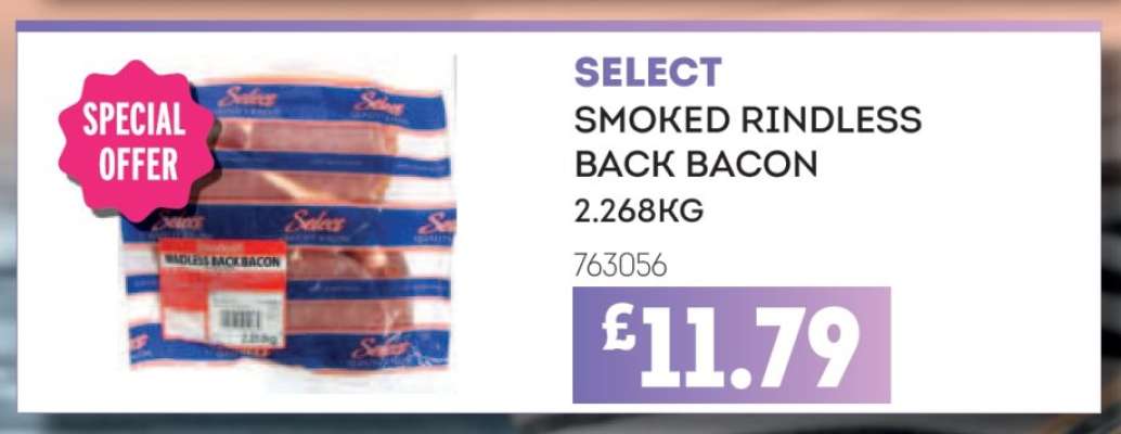 SELECT SMOKED RINDLESS BACK BACON