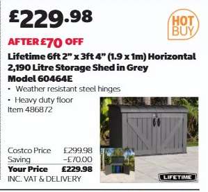 Lifetime 6ft 2” x 3ft 4” (1.9 x 1m) Horizontal 2,190 Litre Storage Shed in Grey
