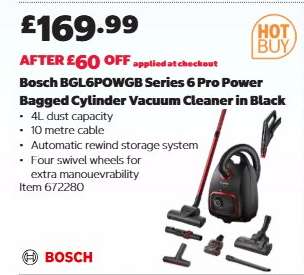 Bosch BGL6POWGB Series 6 Pro Power Bagged Cylinder Vacuum Cleaner in Black