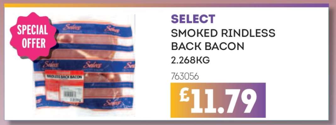 SELECT SMOKED RINDLESS BACK BACON