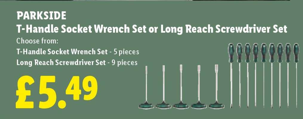 PARKSIDE T-Handle Socket Wrench Set or Long Reach Screwdriver Set