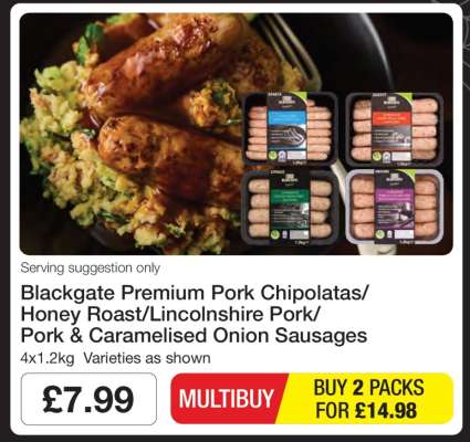 Blackgate Premium Pork Chipolatas/Honey Roast/Lincolnshire Pork/Pork & Caramelised Onion Sausages