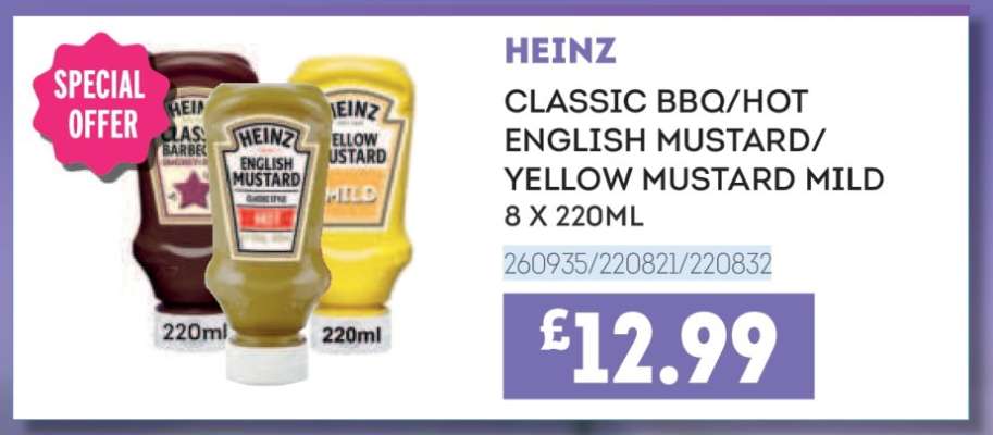 HEINZ CLASSIC BBQ/HOT ENGLISH MUSTARD/YELLOW MUSTARD MILD