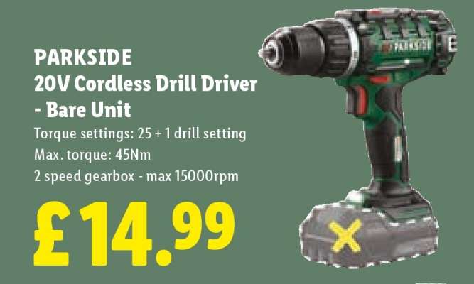 PARKSIDE 20V Cordless Drill Driver - Bare Unit