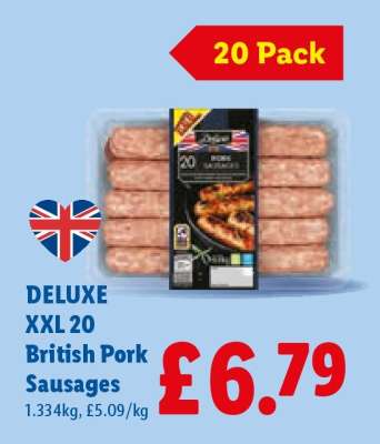 DELUXE XXL 20 British Pork Sausages