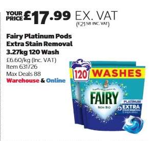 Fairy Platinum Pods Extra Stain Removal 3.27kg 120 Wash