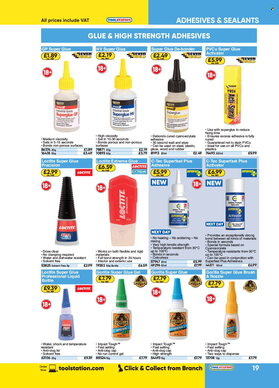 Toolstation offer  - Sales products - glue, adhesive. Page 19.