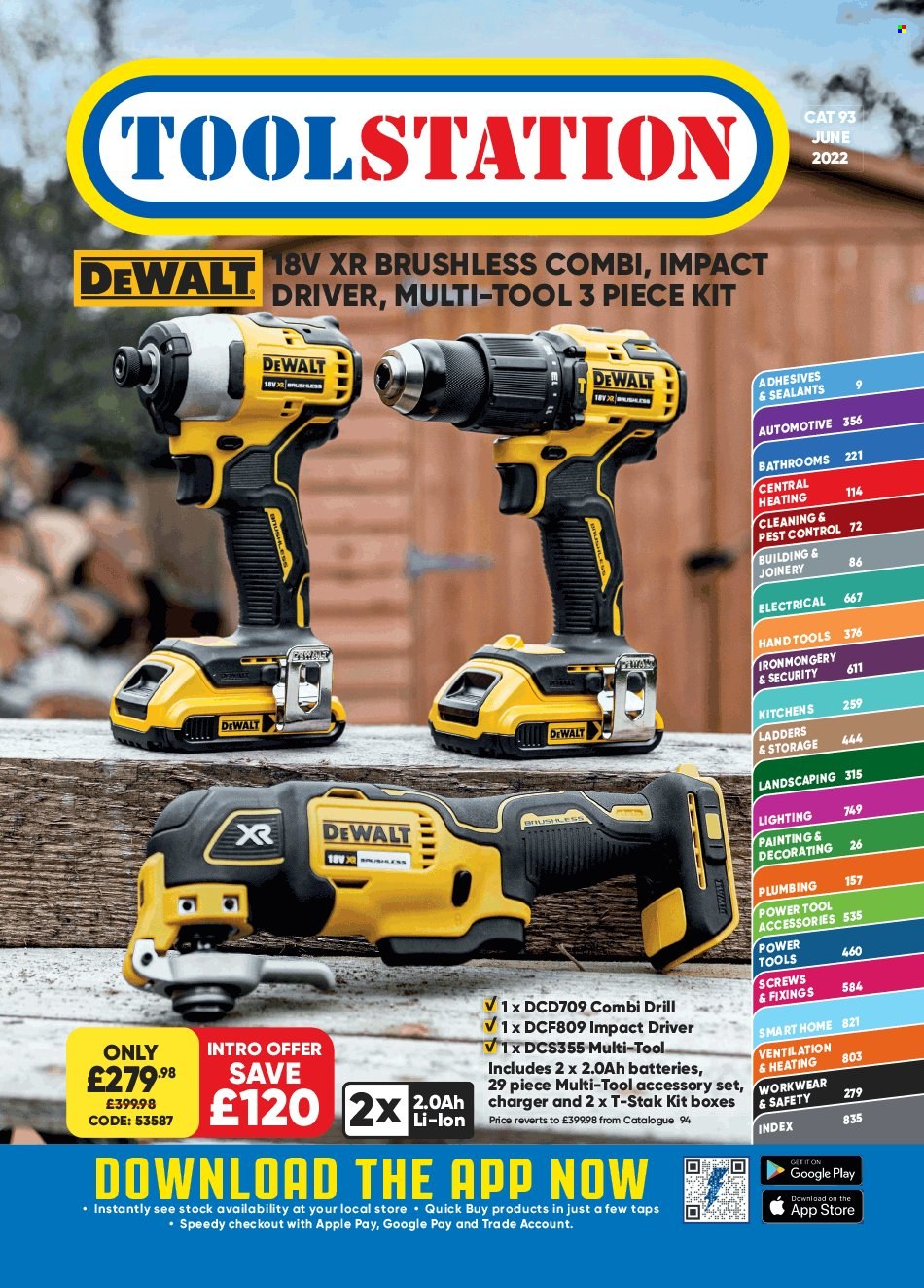 Toolstation offer  - Sales products - lighting, DeWALT, drill, impact driver, power tools, hand tools. Page 1.